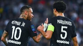 Neymar et Marquinhos avec le PSG au Parc des Princes, en septembre 2021