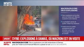 Les premières images des explosions à Damas (Syrie) qui ont eu lieu près de l'hôtel où Emmanuel Macron a passé la nuit