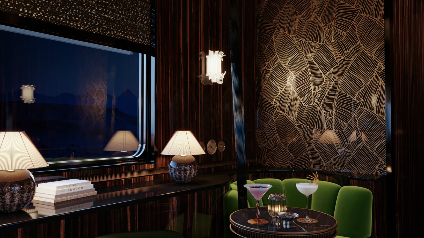 Intérieur d'une voiture de l'Orient Express du groupe Accor