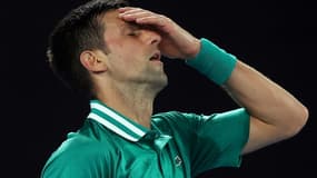 Le joueur de tennis serbe Novak Djokovic, en quart de finale de l'Open d'Australie, à Melbourne le 16 février 2021