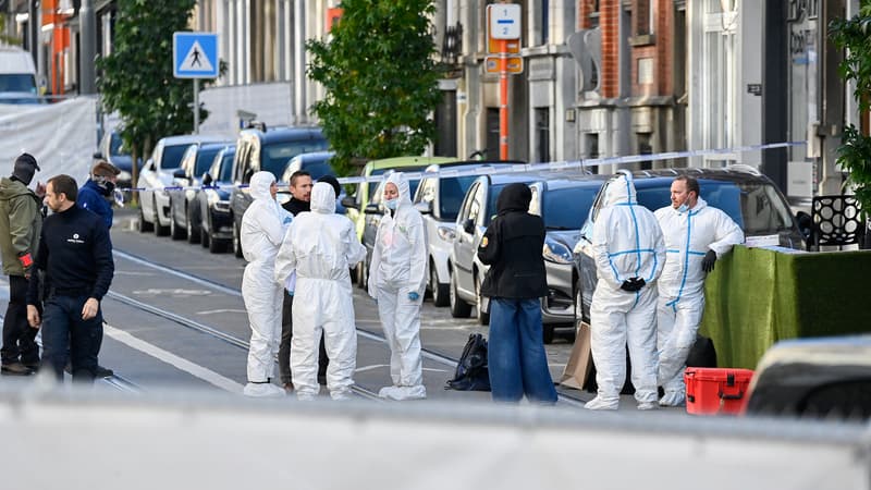 La rue du quartier de Schaerbeek à Bruxelles où l'auteur de l'attentat de la veille a été neutralisé, le 17 octobre 2023