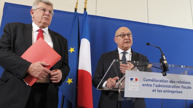 Christian Eckert et Michel Sapin lors de la présentation de la liste, ce mercredi 1er avril