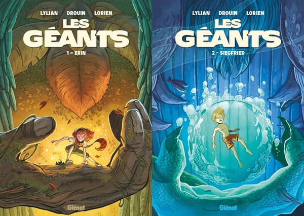 Couvertures des deux premiers tomes de la BD "Les Géants"