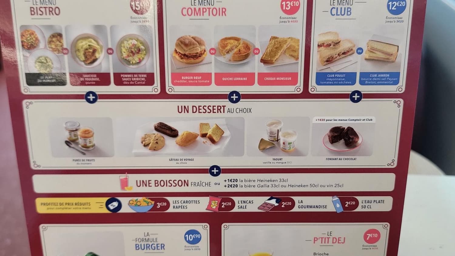 La carte de la voiture Bistro du TGV M