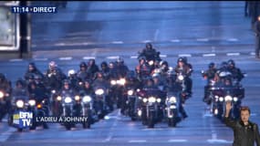 Hommage à Johnny Hallyday: Le cortège des bikers défile sur les Champs-Elysées