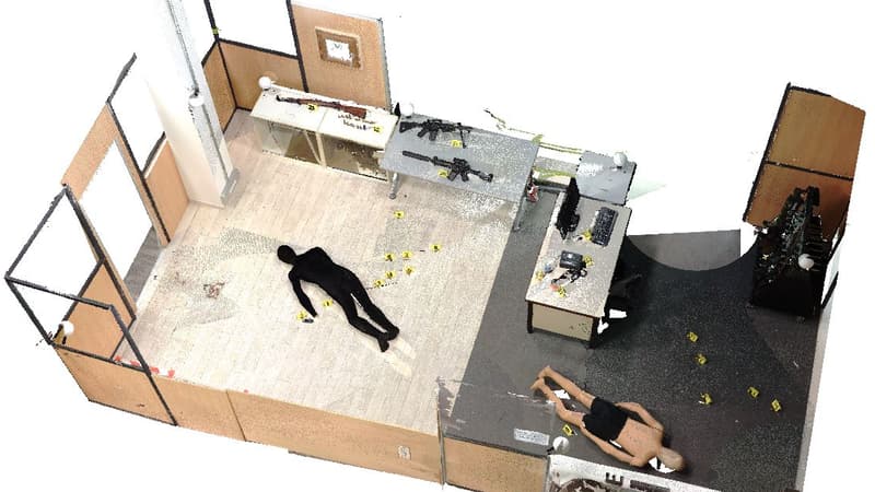 Modélisation 3D d'une scène de crime d'exercice.
