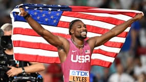 Noah Lyles lors de la finale du 200m des championnats du monde de Budapest, le 25 août 2023.