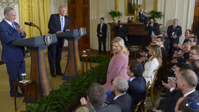 Donald Trump pendant sa conférence de presse avec Benjamin Netanyahu, le15 février, à la Maison Blanche.