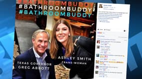 Ashley Smith (à droite) et le gouverneur du Texas Greg Abbott (à gauche) le 14 juillet à San Antonio (Texas).