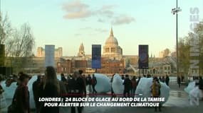 Londres: 24 blocs de glace au bord de la Tamise pour alerter sur le changement climatique