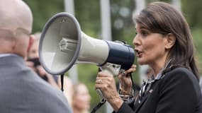 Nikki Haley lors de la manifestation devant le siège de l'ONU.