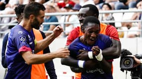 La joie des joueurs de Clermont face à Reims