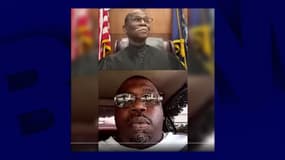 Capture de la visioconférence entre Corey Harris et le juge Cedric Simpson, le 15 mai 2024.