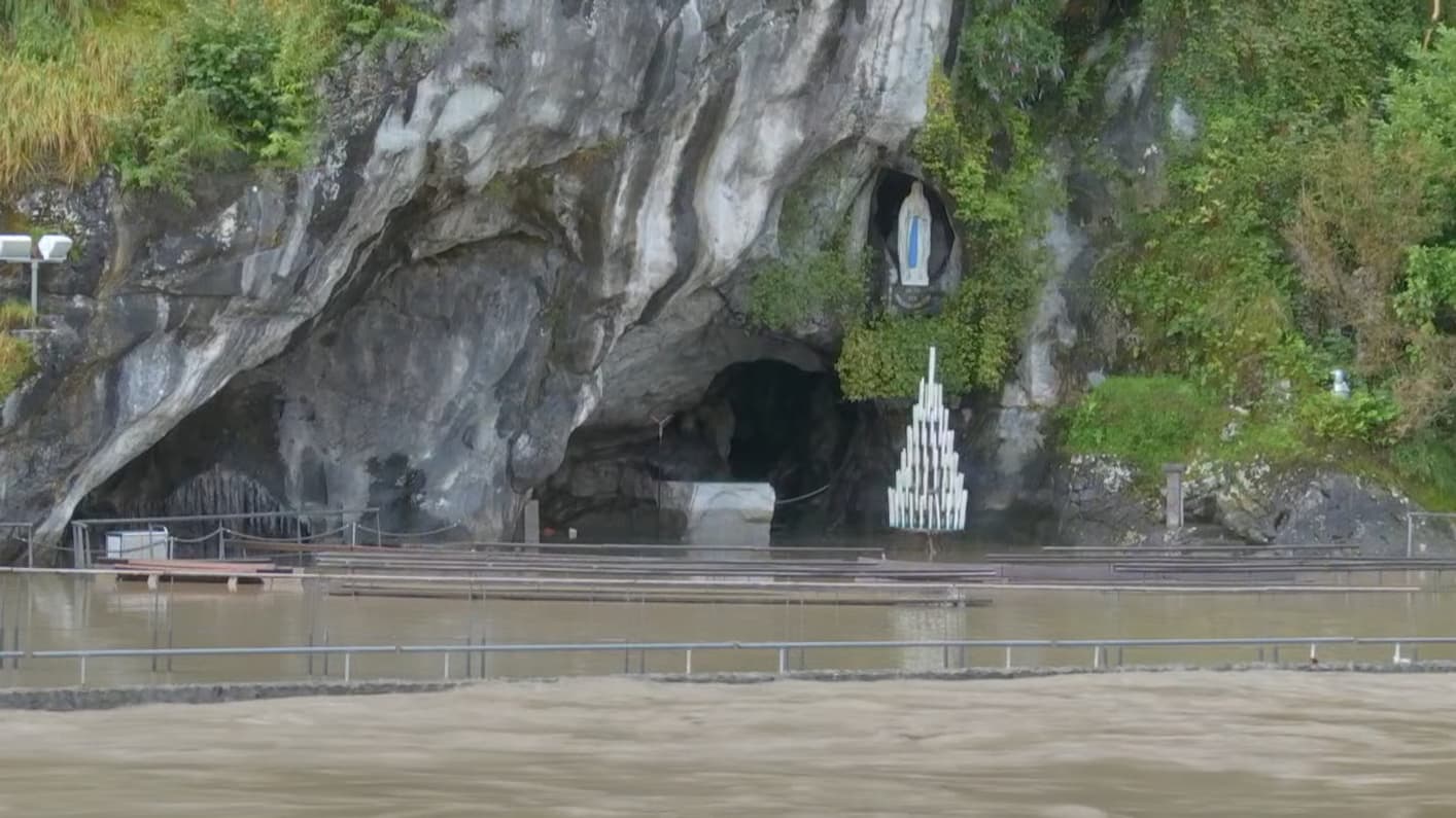 Le sanctuaire de Lourdes (Hautes-Pyrénées), partiellement inondé, le 7 septembre 2024.