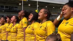 Les joueuses brésiliennes lors des hymnes avant leur match face à l'Afrique du Sud, le 24 août 2025.