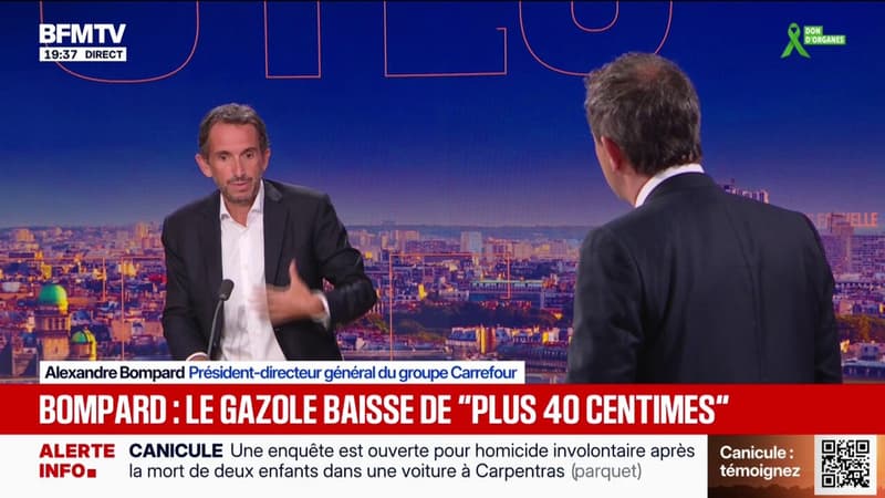 Prix des carburants: Alexandre Bompard, PDG de Carrefour, affirme que le gazole a baissé "d'un peu plus de 40 centimes"