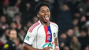 La joie d'Endrick, buteur avec l'OL face Lille le 11 janvier 2026