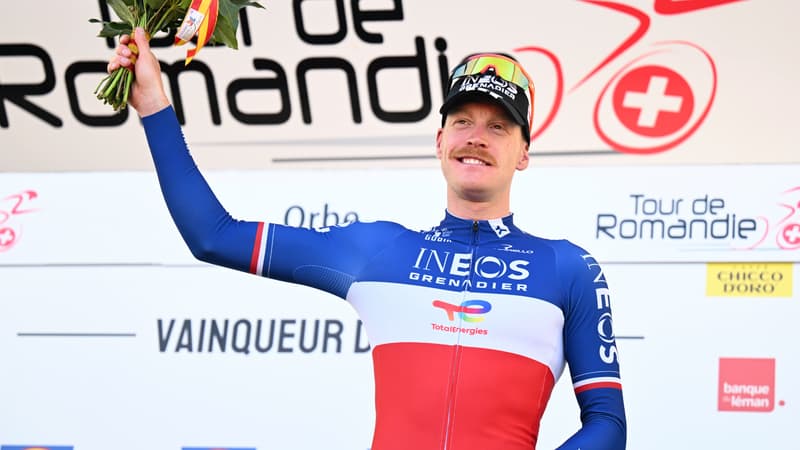 Le Francais Dorian Godon sur le podium apres sa victoire sur la 3e etape du Tour de Romandie 1er mai 2026 2279497
