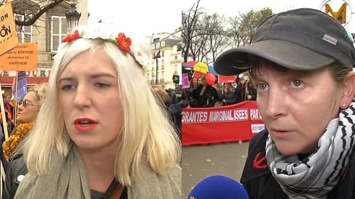 Sarah (g.), des Femen, a manifesté ce vendredi pour la pénalisation, Cécile (d.), d'Act Up, contre.