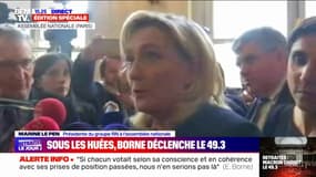 Retraites: "Nous allons évidemment déposer une motion de censure", annonce Marine Le Pen 