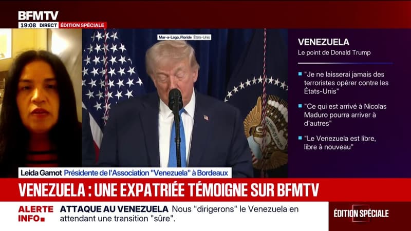 "Je ne peux que remercier Donald Trump": Leida Gamot, présidente de l'association "Venezuela", témoigne sur BFMTV après la capture de Nicolas Maduro