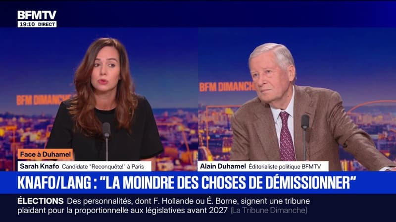 Démission de Jack Lang: "C'était la moindre des choses de démissionner", explique Sarah Knafo, candidate "Reconquête!" pour les élections municipales à Paris