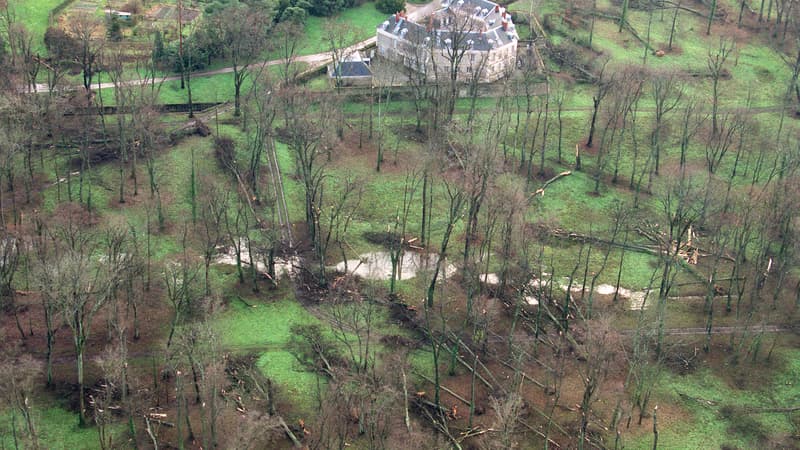 Le parc du château de Versailles ravagé après le passage de la tempête Lothar, le 28 décembre 1999.