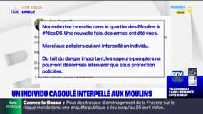 Nice: un individu cagoulé interpellé aux Moulins ce lundi matin
