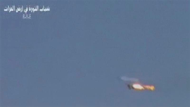 Image vidéo mises en ligne par des insurgés présentées comme montrant un avion de guerre syrien en flammes et annoncées comme ayant été filmées le 13 août. La rébellion syrienne a revendiqué la destruction, lundi, d'un chasseur l'armée de l'air dans la pr