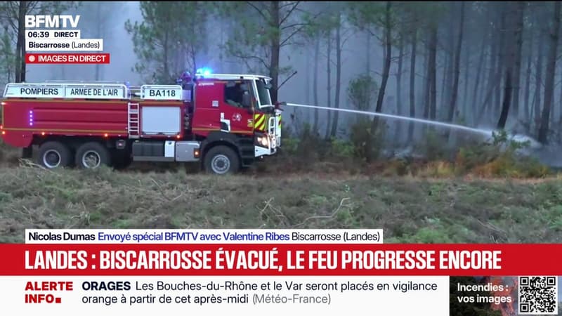 Incendie dans les Landes: les pompiers luttent toujours contre la progression des flammes à Biscarosse