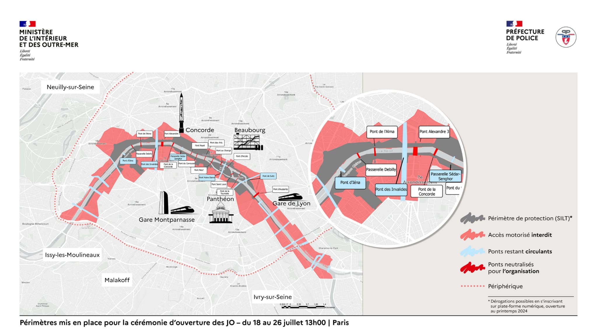 La carte des périmètres de sécurité avant la cérémonie d'ouverture des JO à Paris. La carte des périmètres de sécurité avant la cérémonie d'ouverture des JO à Paris.