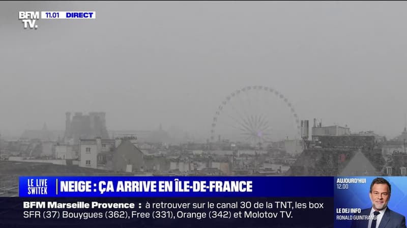 Les images de la neige qui commence à tomber à Paris