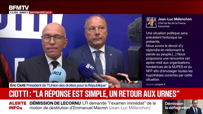 Démission de Sébastien Lecornu: Éric Ciotti se dit en faveur d'une 