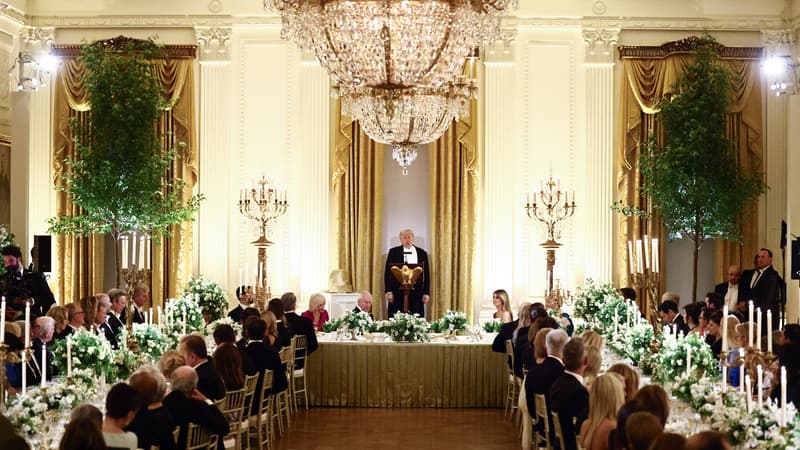 Sole, fondant au chocolat en forme de ruche.. Qu'ont mangé Donald Trump et Charles III lors du dîner d'État à la Maison Blanche?