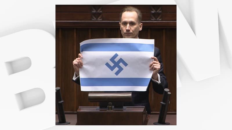Un député d'extrême droite polonais brandit un drapeau israélien frappé d'une croix gammée