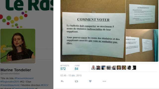 Les "consignes" affichées dans un bureau de vote d'Hénin-Beaumont