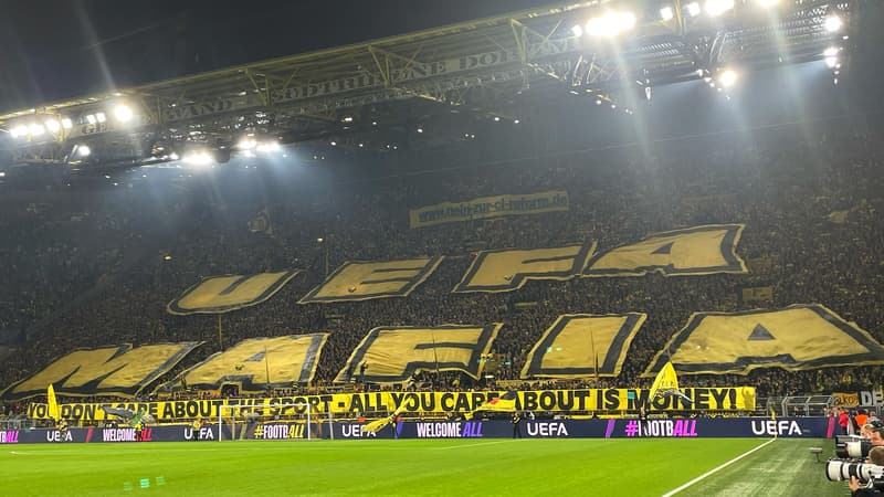 Ligue des champions: "UEFA Mafia", l’impressionnant tifo des fans de Dortmund contre l’instance européenne