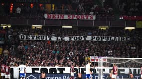 Une banderole visant beIN Sports lors de Metz-Bastia le 19/08/2024