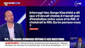 "Une perte de valeurs, une perte de repères": Manuel Bompard s'exprime sur la prise de position pour le RN de Serge Klarsfeld 