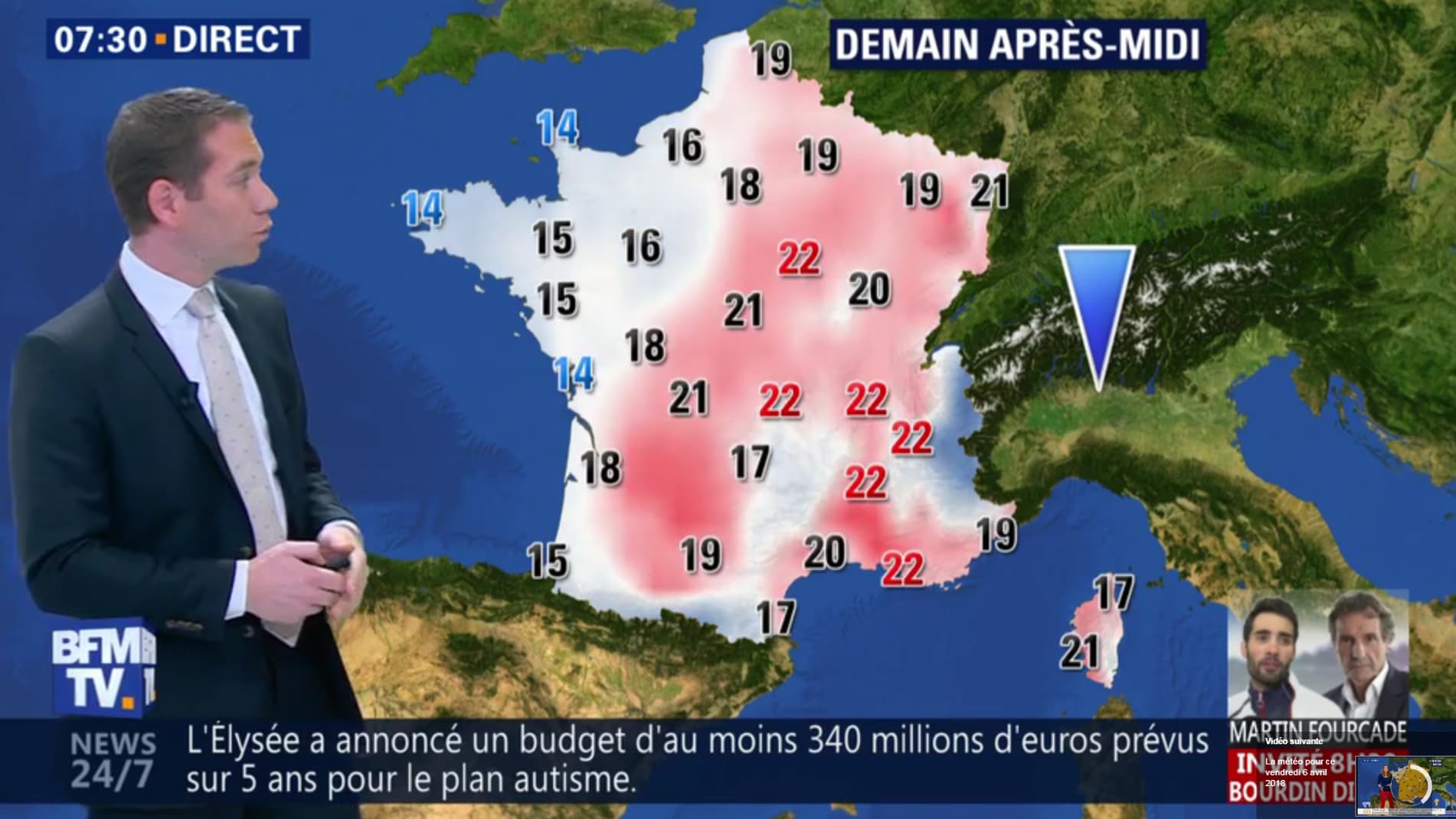 Températures pour le samedi 7 avril 2018 Températures pour le samedi 7 avril 2018