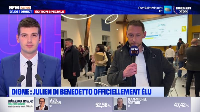 Julien Di Benedetto (DVG), élu maire de Digne-les-Bains ce dimanche 22 mars à l'issue du second tour de l'élection, s'exprime sur BFM DICI après la publication des résultats