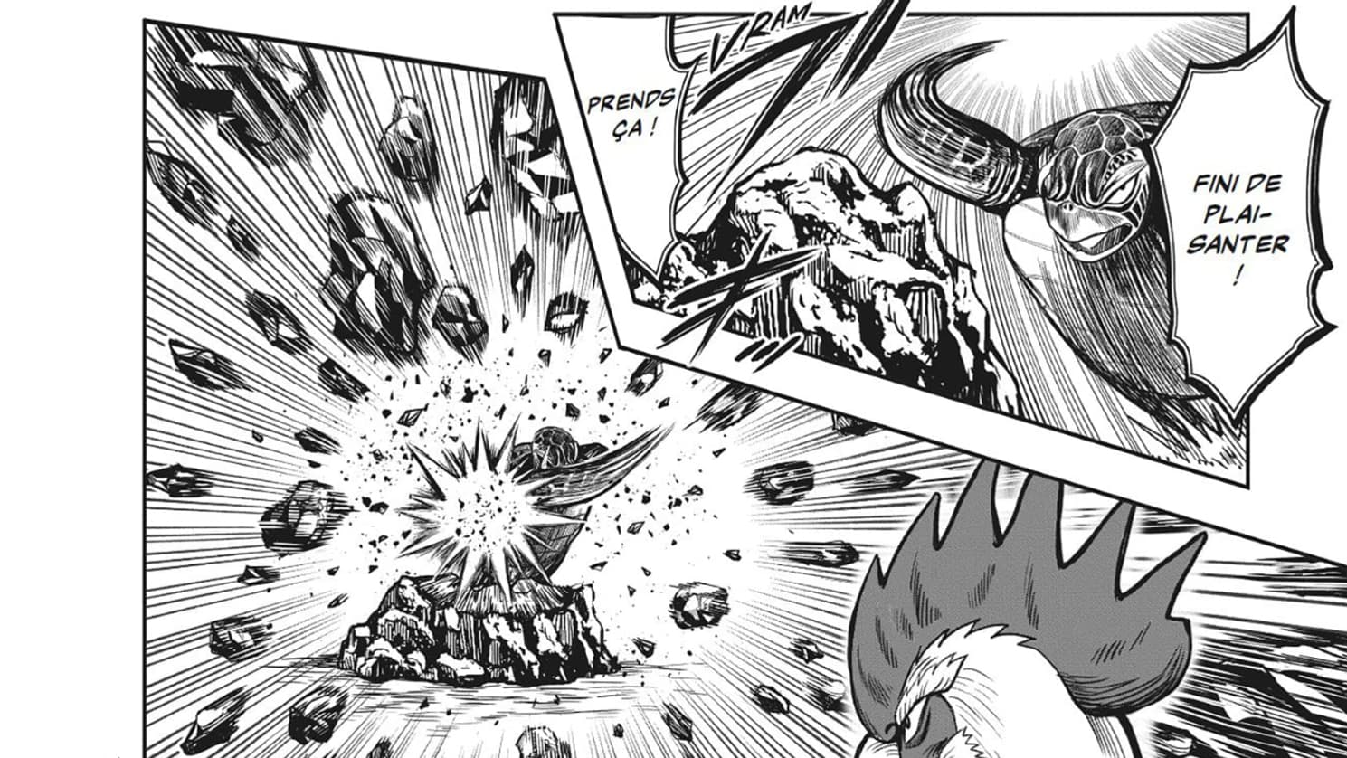 Une planche du manga "Rooster Fighter" Une planche du manga "Rooster Fighter"