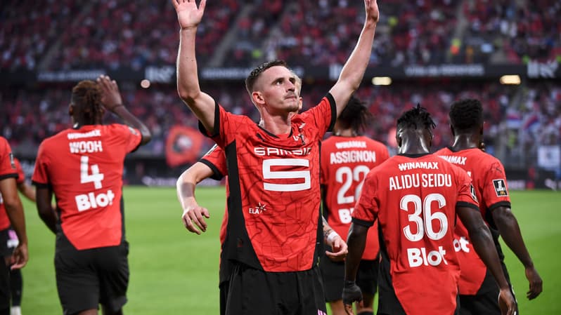 Benjamin Bourigeaud buteur avec le Stade Rennais au Roazhon Park, 1e journée de Ligue 1, 18 août 2024