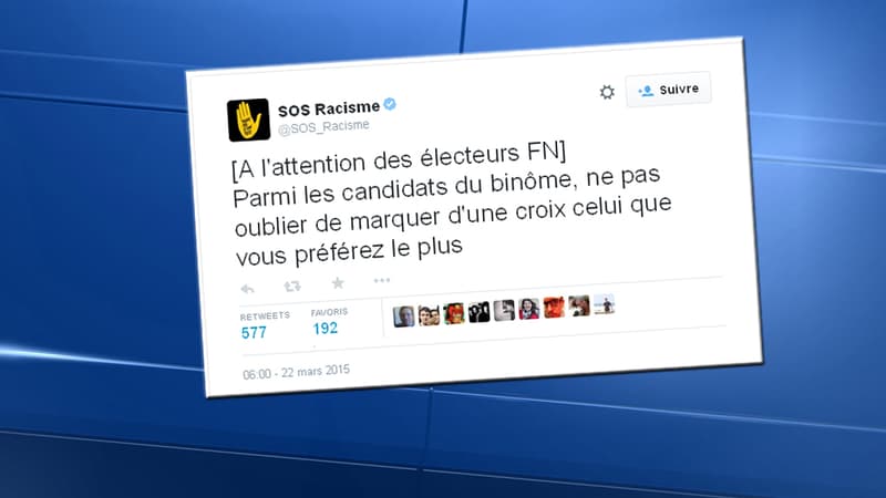 Le tweet de SOS Racisme lui vaut une plainte du Front national pour "manoeuvre frauduleuse".