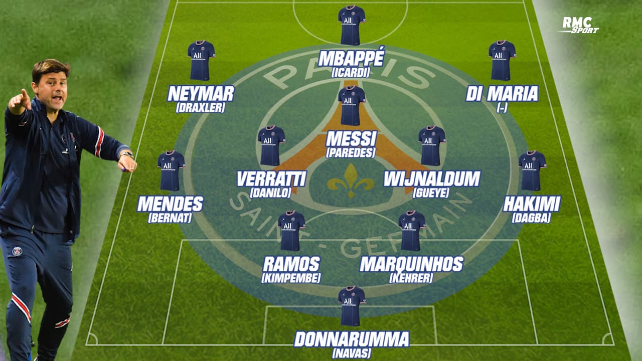 Compo probable : Donnarumma – Mendes, Ramos, Marquinhos, Hakimi – Verratti, Wijnaldum – Neymar, Messi, Di Maria – Mbappé Compo probable : Donnarumma – Mendes, Ramos, Marquinhos, Hakimi – Verratti, Wijnaldum – Neymar, Messi, Di Maria – Mbappé