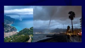 Une trombe d'eau et une tornade dans le Golfe de Sarlerne, sur la côte ouest de l'Italie, le 21 novembre 2023.