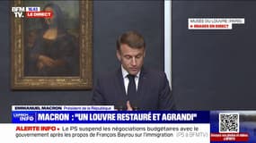Emmanuel Macron annonce la création "de vastes espaces souterrains" et d'un nouvel espace pour La Joconde "doté d'un titre d'accès propre"