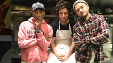 Jean Imbert, entouré de Pharrell Williams et Justin Timberlake.