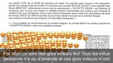 Capture d'écran du message de Poupette Kenza posté sur Snapchat