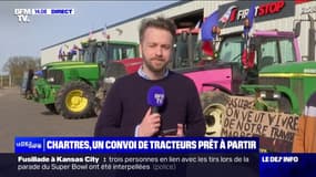 Colère des agriculteurs: à Chartres, un convoi de tracteurs prêt à partir en direction de la préfecture